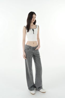 Low-Waist Tencel Gray Straight-Leg Casual Pants for Women - Trendy Y2K Style, Comfortable Everyday Wear