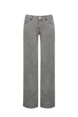 Low-Waist Tencel Gray Straight-Leg Casual Pants for Women - Trendy Y2K Style, Comfortable Everyday Wear