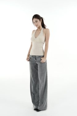 Low-Waist Tencel Gray Straight-Leg Casual Pants for Women - Trendy Y2K Style, Comfortable Everyday Wear