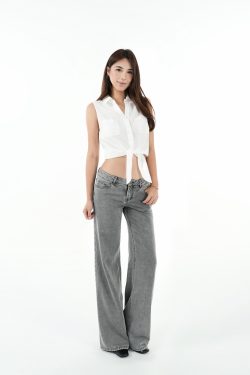 Low-Waist Tencel Gray Straight-Leg Casual Pants for Women - Trendy Y2K Style, Comfortable Everyday Wear