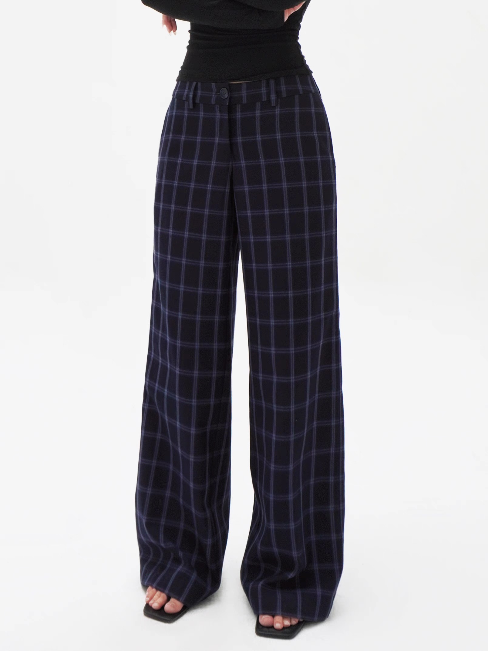 Low-Waist Vintage Blue Plaid Loose Casual Pants - Retro Y2K Style Trousers for Effortless Everyday Fashion Low-Waist Vintage Blue Plaid Loose Casual Pants - Retro Y2K Style Trousers for Effortless Everyday Fashion