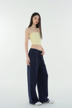 Low-Waist Vintage Tencel Linen Elastic Waist Straight-Leg Pants for Women - Retro 90s Inspired Style