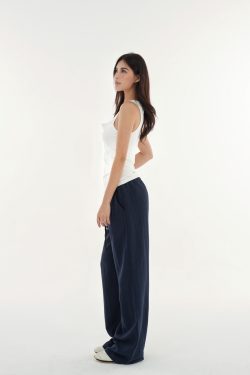 Low-Waist Vintage Tencel Linen Elastic Waist Straight-Leg Pants for Women - Retro 90s Inspired Style
