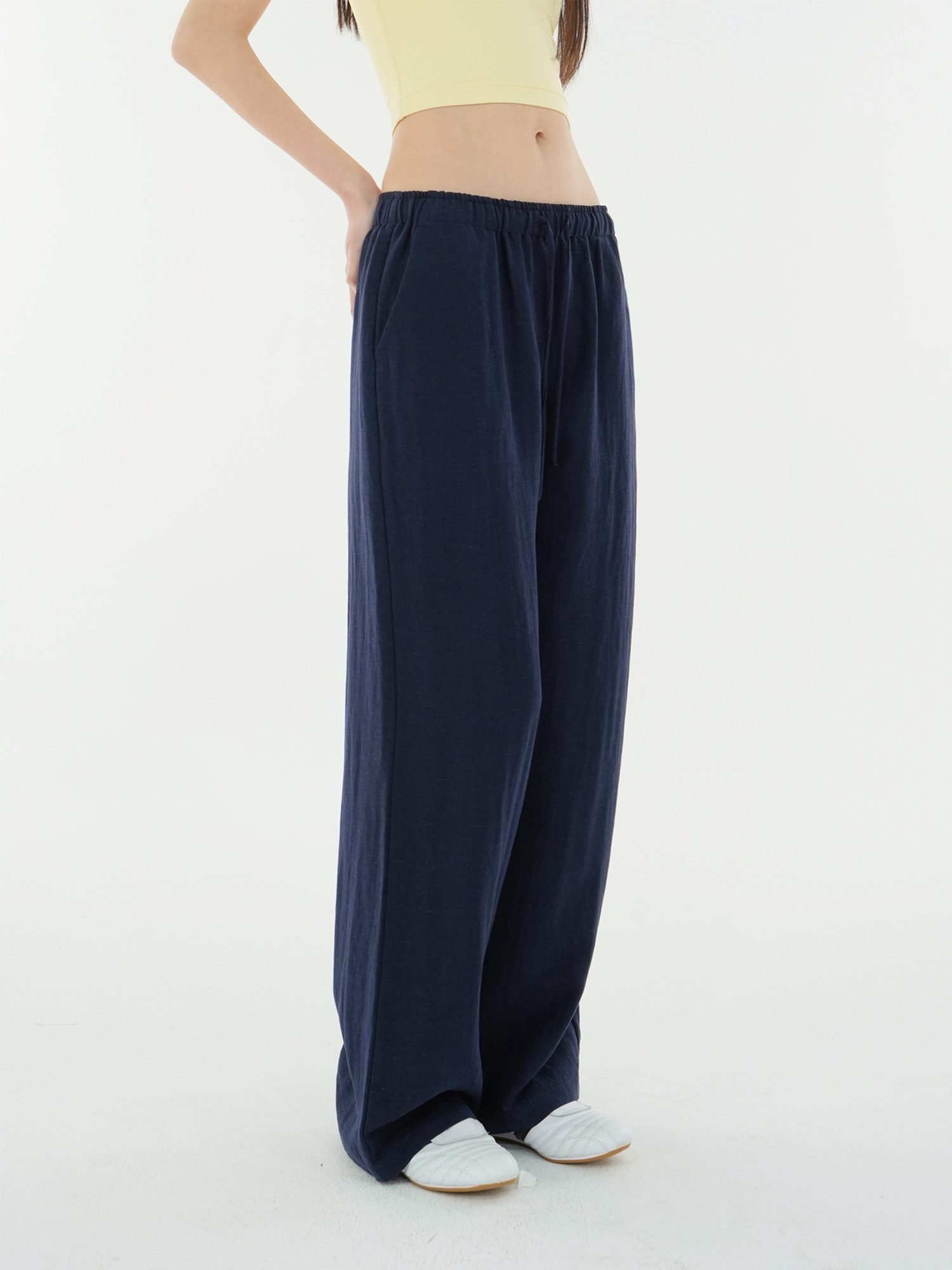 Low-Waist Vintage Tencel Linen Elastic Waist Straight-Leg Pants for Women - Retro 90s Inspired Style Low-Waist Vintage Tencel Linen Elastic Waist Straight-Leg Pants for Women - Retro 90s Inspired Style