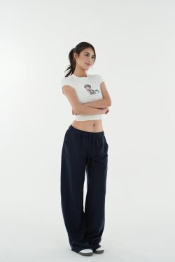 Low-Waist Vintage Tencel Linen Elastic Waist Straight-Leg Pants for Women - Retro 90s Inspired Style