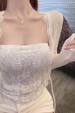 Luna Lona Ice Silk Knitted Women's Short Cardigan with Lace Trim - Lightweight, Elegant Layering for Spring and Summer