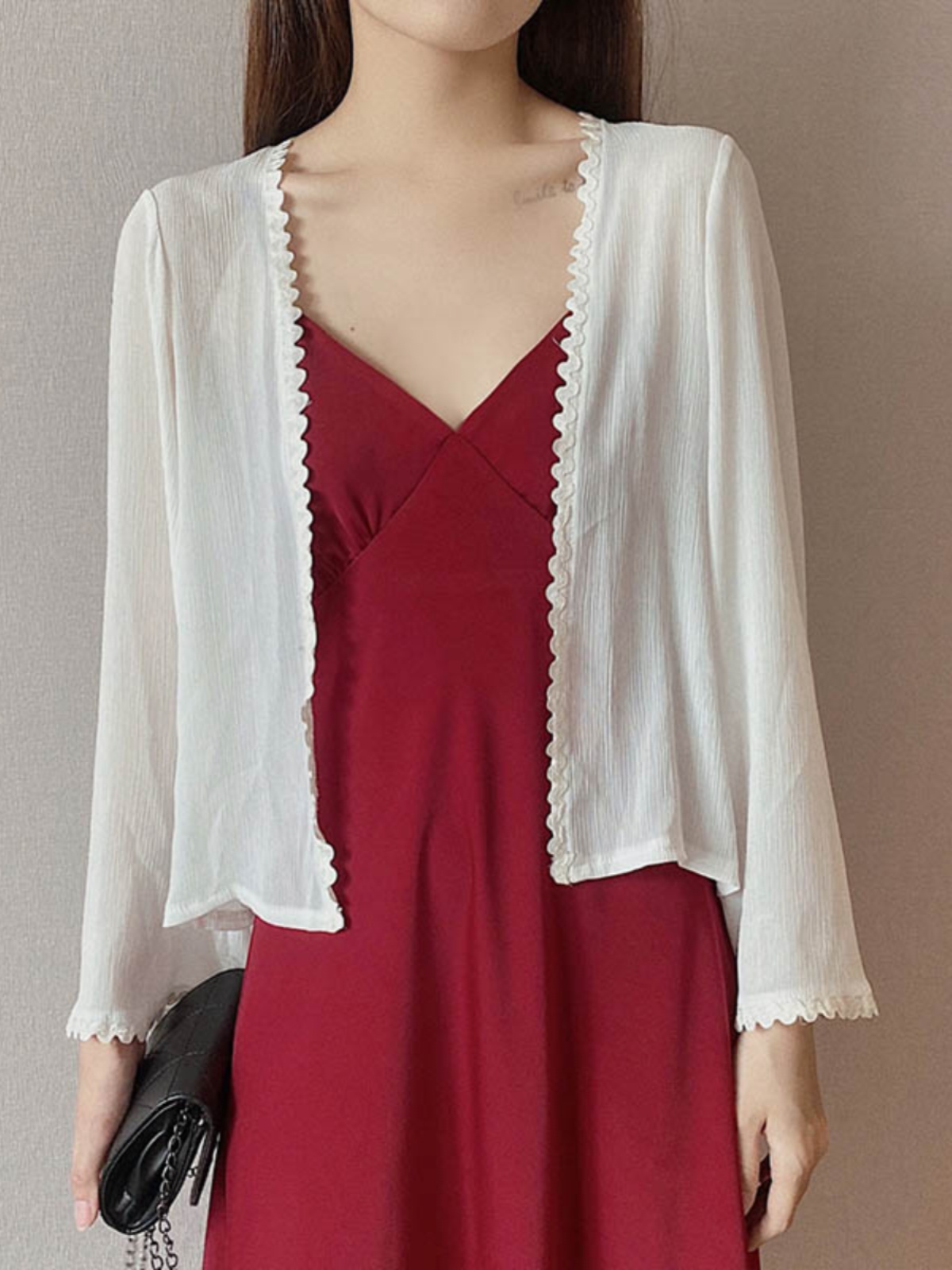 Lunar Crescent Lace Cardigan - Chiffon Sun Protection, Bell Sleeves, Draped Design, Slimming Short Jacket for Spring/Summer Women's Fashion Lunar Crescent Lace Cardigan - Chiffon Sun Protection, Bell Sleeves, Draped Design, Slimming Short Jacket for Spring/Summer Women's Fashion