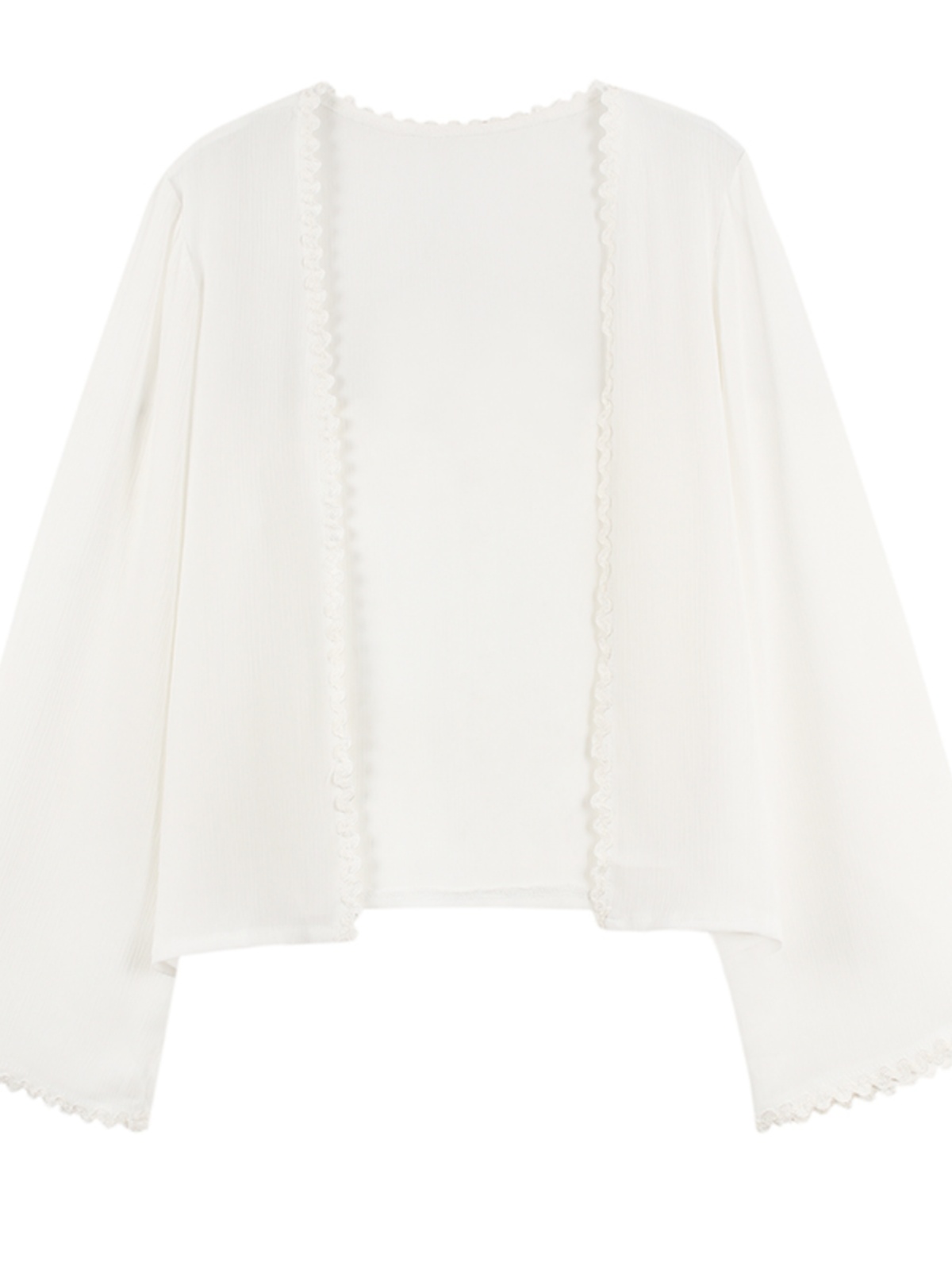 Lunar Crescent Lace Cardigan - Chiffon Sun Protection, Bell Sleeves, Draped Design, Slimming Short Jacket for Spring/Summer Women's Fashion Lunar Crescent Lace Cardigan - Chiffon Sun Protection, Bell Sleeves, Draped Design, Slimming Short Jacket for Spring/Summer Women's Fashion