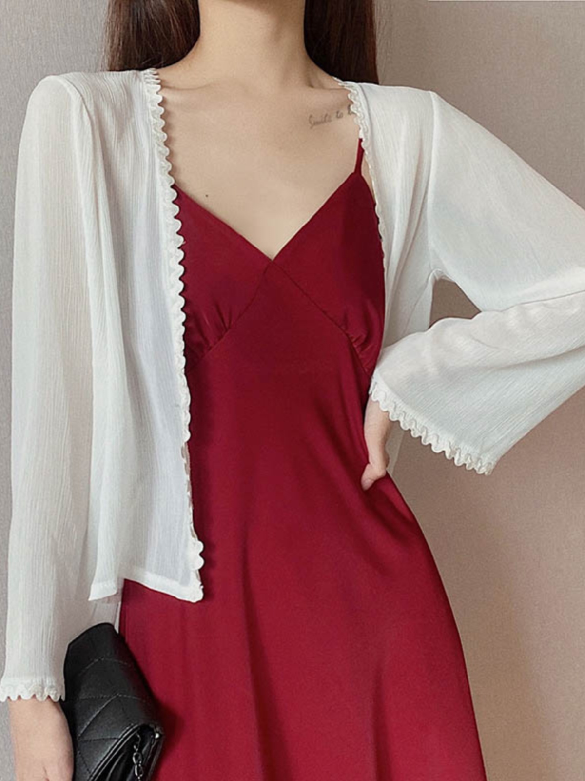 Lunar Crescent Lace Cardigan - Chiffon Sun Protection, Bell Sleeves, Draped Design, Slimming Short Jacket for Spring/Summer Women's Fashion Lunar Crescent Lace Cardigan - Chiffon Sun Protection, Bell Sleeves, Draped Design, Slimming Short Jacket for Spring/Summer Women's Fashion