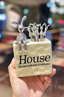 Luxury Stainless Steel Fruit Forks Set with 6 Skewers and Ceramic Storage Jar for Desserts and Fruit