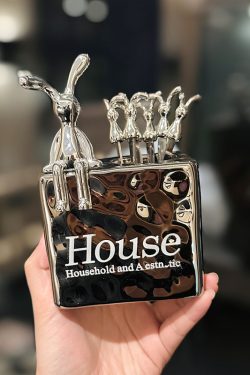 Luxury Stainless Steel Fruit Forks Set with 6 Skewers and Ceramic Storage Jar for Desserts and Fruit