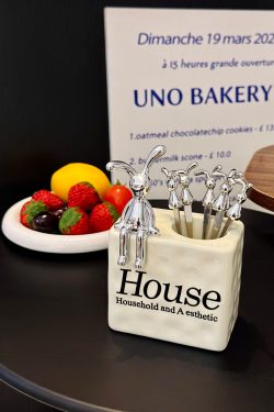 Luxury Stainless Steel Fruit Forks Set with 6 Skewers and Ceramic Storage Jar for Desserts and Fruit