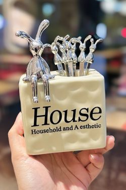 Luxury Stainless Steel Fruit Forks Set with 6 Skewers and Ceramic Storage Jar for Desserts and Fruit