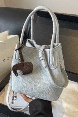 Lychee Pattern Soft Leather Bucket Tote Bag - Casual Minimalist Crossbody Shoulder Bag for Women - 2025 Trendy Style