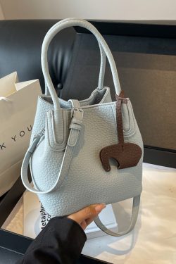 Lychee Pattern Soft Leather Bucket Tote Bag - Casual Minimalist Crossbody Shoulder Bag for Women - 2025 Trendy Style