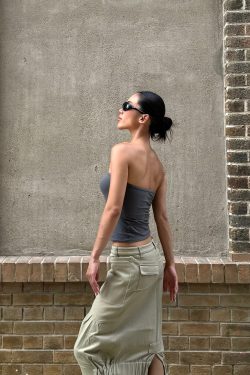 Matte Charcoal Gray Strapless Dress with Soft Stretch Fabric, Tight Fit, and Bust Support - Perfect for Y2K Style