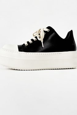 Men's American Retro Thick-Soled Black Platform Shoes, Chunky Canvas Derby Style, Height-Increasing Couples' Footwear