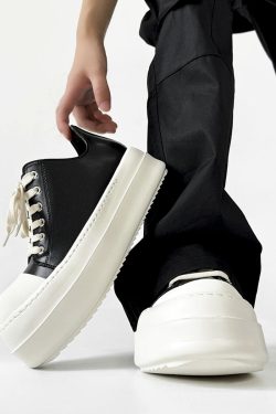 Men's American Retro Thick-Soled Black Platform Shoes, Chunky Canvas Derby Style, Height-Increasing Couples' Footwear