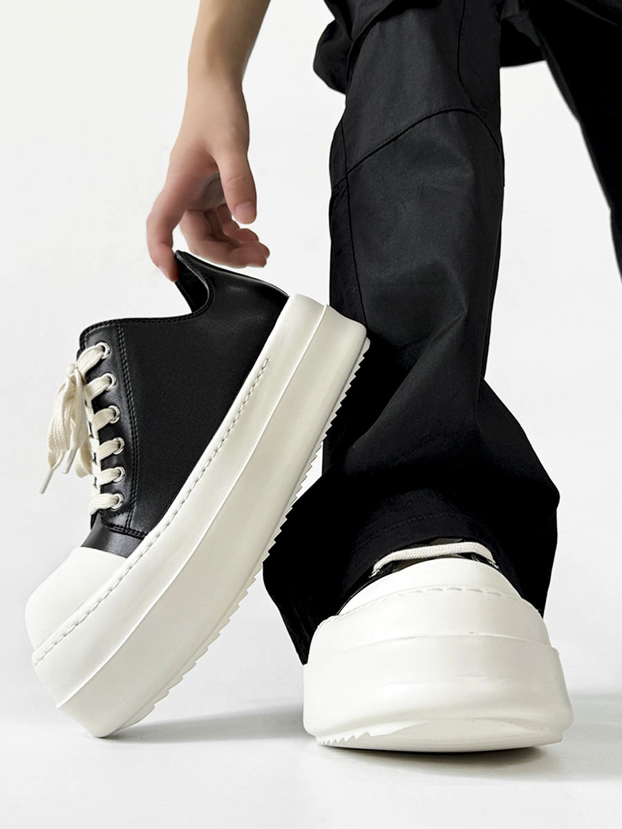 Men's American Retro Thick-Soled Black Platform Shoes, Chunky Canvas Derby Style, Height-Increasing Couples' Footwear Men's American Retro Thick-Soled Black Platform Shoes, Chunky Canvas Derby Style, Height-Increasing Couples' Footwear