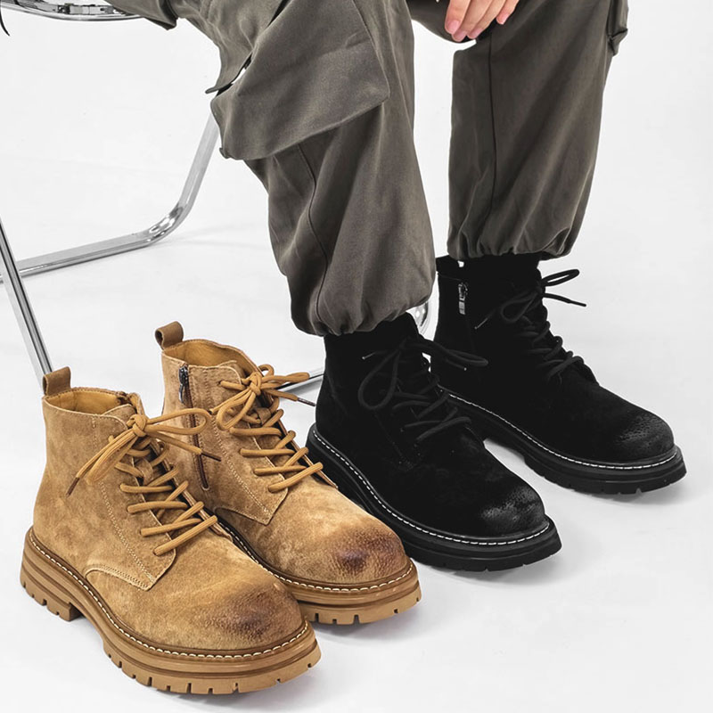 Men's American-Style Genuine Leather Martin Boots, Mid-Top Zipper Suede Hiking Boots, Versatile British-Style Thick-Soled Short Boots Men's American-Style Genuine Leather Martin Boots, Mid-Top Zipper Suede Hiking Boots, Versatile British-Style Thick-Soled Short Boots