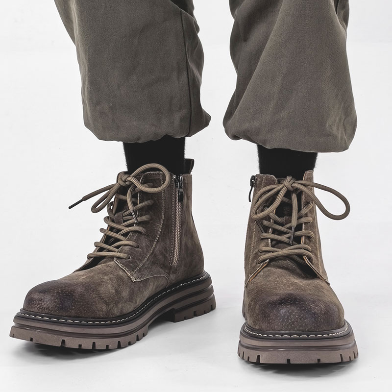 Men's American-Style Genuine Leather Martin Boots, Mid-Top Zipper Suede Hiking Boots, Versatile British-Style Thick-Soled Short Boots Men's American-Style Genuine Leather Martin Boots, Mid-Top Zipper Suede Hiking Boots, Versatile British-Style Thick-Soled Short Boots