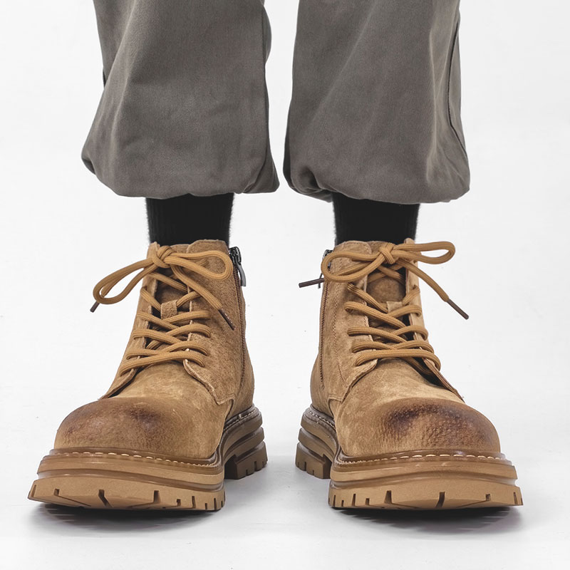 Men's American-Style Genuine Leather Martin Boots, Mid-Top Zipper Suede Hiking Boots, Versatile British-Style Thick-Soled Short Boots Men's American-Style Genuine Leather Martin Boots, Mid-Top Zipper Suede Hiking Boots, Versatile British-Style Thick-Soled Short Boots