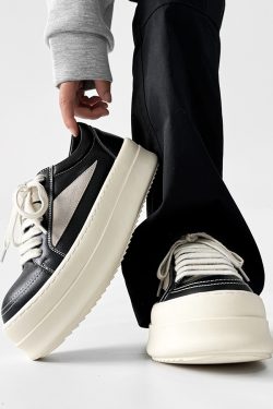 Men's American-Style Thick-Soled Milk-Flavored Leather Shoes, Trendy High Street Black and White Platform Derby Shoes for Women