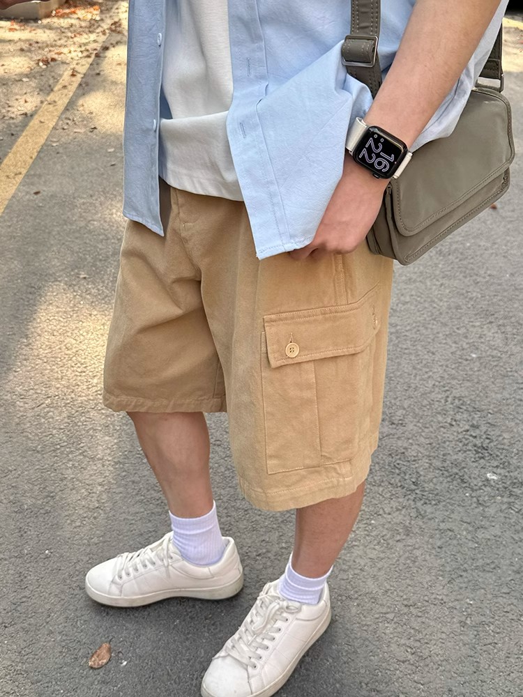 Men's and Women's American Retro Khaki Multi-Pocket Work Shorts - Loose Casual Straight-Leg Five-Point Summer Shorts Men's and Women's American Retro Khaki Multi-Pocket Work Shorts - Loose Casual Straight-Leg Five-Point Summer Shorts