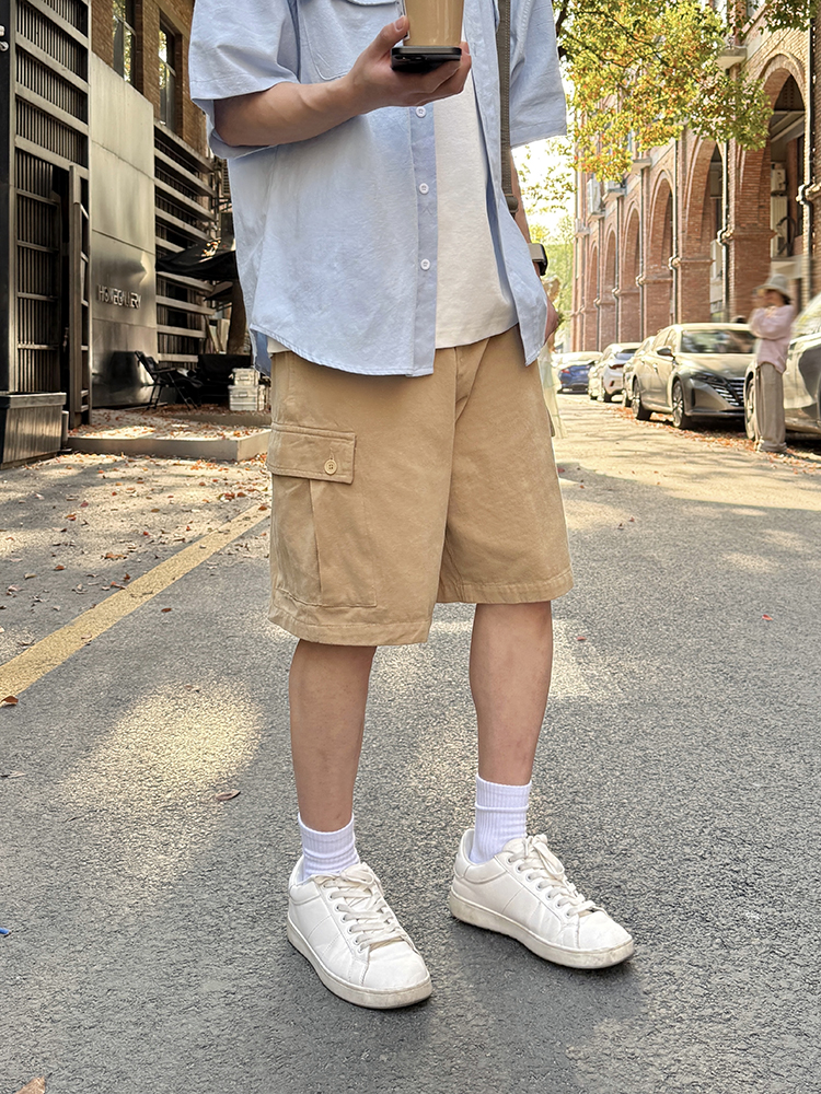 Men's and Women's American Retro Khaki Multi-Pocket Work Shorts - Loose Casual Straight-Leg Five-Point Summer Shorts Men's and Women's American Retro Khaki Multi-Pocket Work Shorts - Loose Casual Straight-Leg Five-Point Summer Shorts