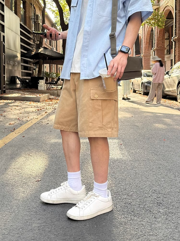 Men's and Women's American Retro Khaki Multi-Pocket Work Shorts - Loose Casual Straight-Leg Five-Point Summer Shorts Men's and Women's American Retro Khaki Multi-Pocket Work Shorts - Loose Casual Straight-Leg Five-Point Summer Shorts