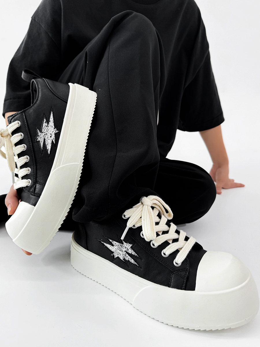 Men's and Women's Lightning Derby Shoes - Genuine Leather Casual Sneakers with Milk Flavor Sole - Stylish Commuter Footwear for Couples Men's and Women's Lightning Derby Shoes - Genuine Leather Casual Sneakers with Milk Flavor Sole - Stylish Commuter Footwear for Couples