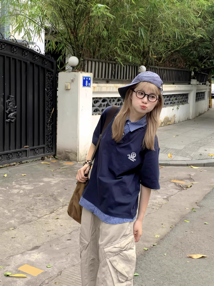 Men's and Women's Retro Plaid Splicing Polo Shirt - Summer College Style Loose Casual Short-Sleeve T-Shirt Men's and Women's Retro Plaid Splicing Polo Shirt - Summer College Style Loose Casual Short-Sleeve T-Shirt