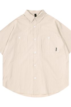 Men's and Women's Summer Japanese-Style Short Sleeve Shirt - Solid Color, Trendy Retro Button-Up for Street Style Fashion