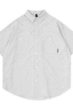 Men's and Women's Summer Japanese-Style Short Sleeve Shirt - Solid Color, Trendy Retro Button-Up for Street Style Fashion