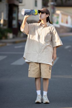 Men's and Women's Summer Japanese-Style Short Sleeve Shirt - Solid Color, Trendy Retro Button-Up for Street Style Fashion