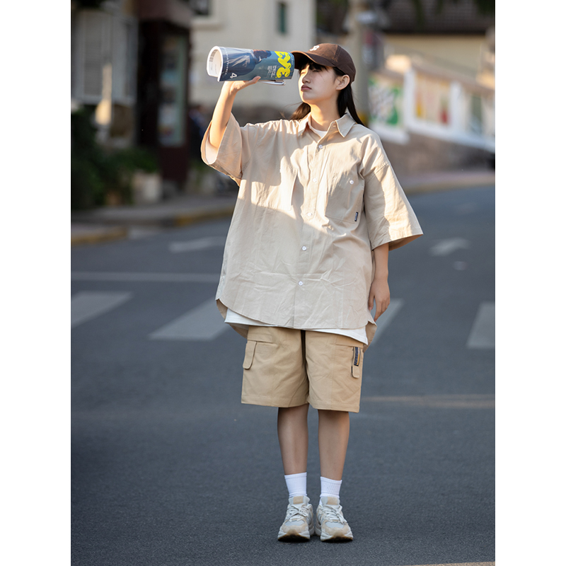 Men's and Women's Summer Japanese-Style Short Sleeve Shirt - Solid Color, Trendy Retro Button-Up for Street Style Fashion Men's and Women's Summer Japanese-Style Short Sleeve Shirt - Solid Color, Trendy Retro Button-Up for Street Style Fashion