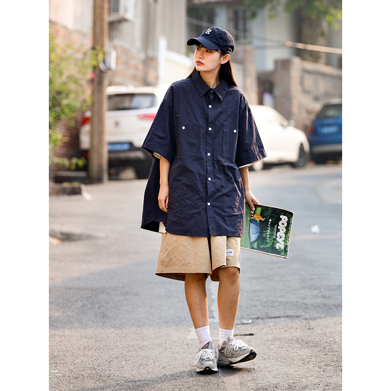 Men's and Women's Summer Japanese-Style Short Sleeve Shirt - Solid Color, Trendy Retro Button-Up for Street Style Fashion Men's and Women's Summer Japanese-Style Short Sleeve Shirt - Solid Color, Trendy Retro Button-Up for Street Style Fashion