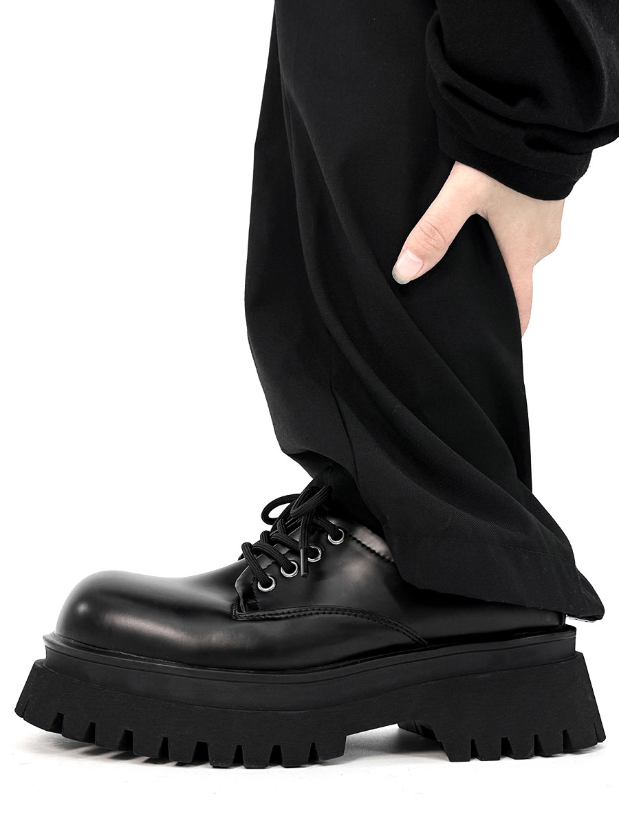 Men's Black Derby Shoes, Round Toe, Thick Sole, Genuine Leather, British Style, Commuter Footwear for Couples Men's Black Derby Shoes, Round Toe, Thick Sole, Genuine Leather, British Style, Commuter Footwear for Couples