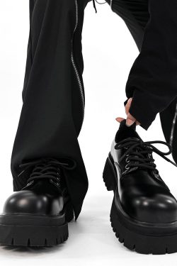 Men's Black Derby Shoes, Round Toe, Thick Sole, Genuine Leather, British Style, Commuter Footwear for Couples