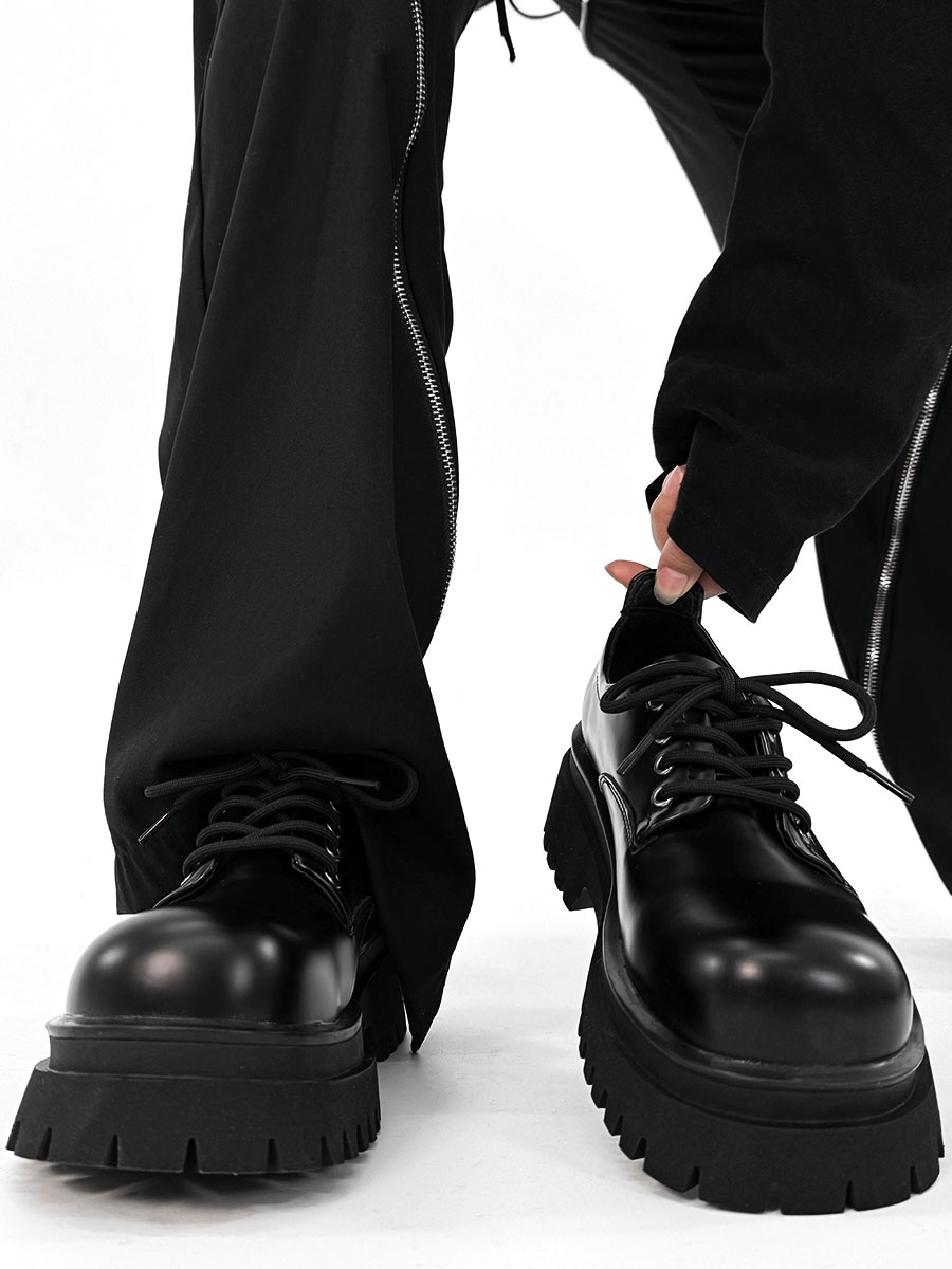 Men's Black Derby Shoes, Round Toe, Thick Sole, Genuine Leather, British Style, Commuter Footwear for Couples Men's Black Derby Shoes, Round Toe, Thick Sole, Genuine Leather, British Style, Commuter Footwear for Couples