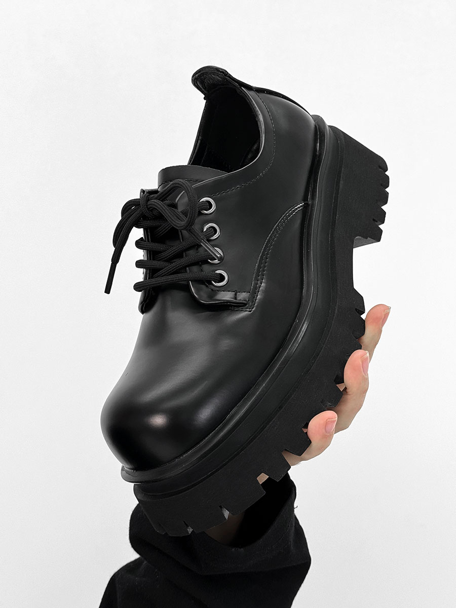 Men's Black Derby Shoes, Round Toe, Thick Sole, Genuine Leather, British Style, Commuter Footwear for Couples Men's Black Derby Shoes, Round Toe, Thick Sole, Genuine Leather, British Style, Commuter Footwear for Couples