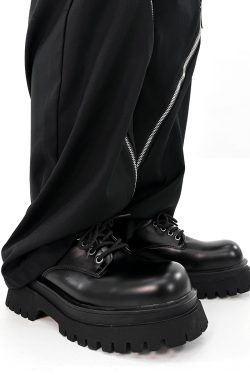 Men's Black Derby Shoes, Round Toe, Thick Sole, Genuine Leather, British Style, Commuter Footwear for Couples