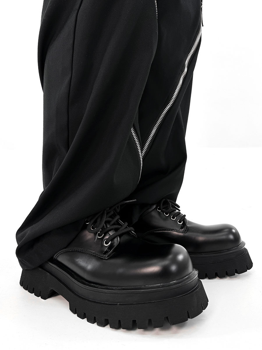 Men's Black Derby Shoes, Round Toe, Thick Sole, Genuine Leather, British Style, Commuter Footwear for Couples Men's Black Derby Shoes, Round Toe, Thick Sole, Genuine Leather, British Style, Commuter Footwear for Couples