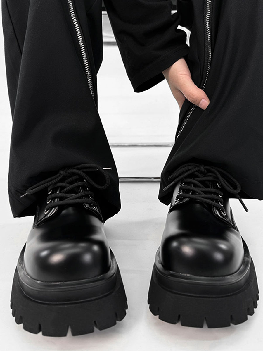 Men's Black Derby Shoes, Round Toe, Thick Sole, Genuine Leather, British Style, Commuter Footwear for Couples Men's Black Derby Shoes, Round Toe, Thick Sole, Genuine Leather, British Style, Commuter Footwear for Couples