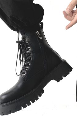 Men's Black Martin Boots - Cool Side Zipper Genuine Leather High-Top Motorcycle Work Boots, Thick-Soled European American Style