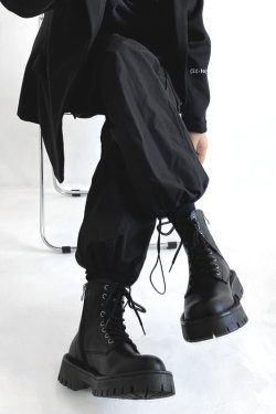 Men's Black Martin Boots - Cool Side Zipper Genuine Leather High-Top Motorcycle Work Boots, Thick-Soled European American Style