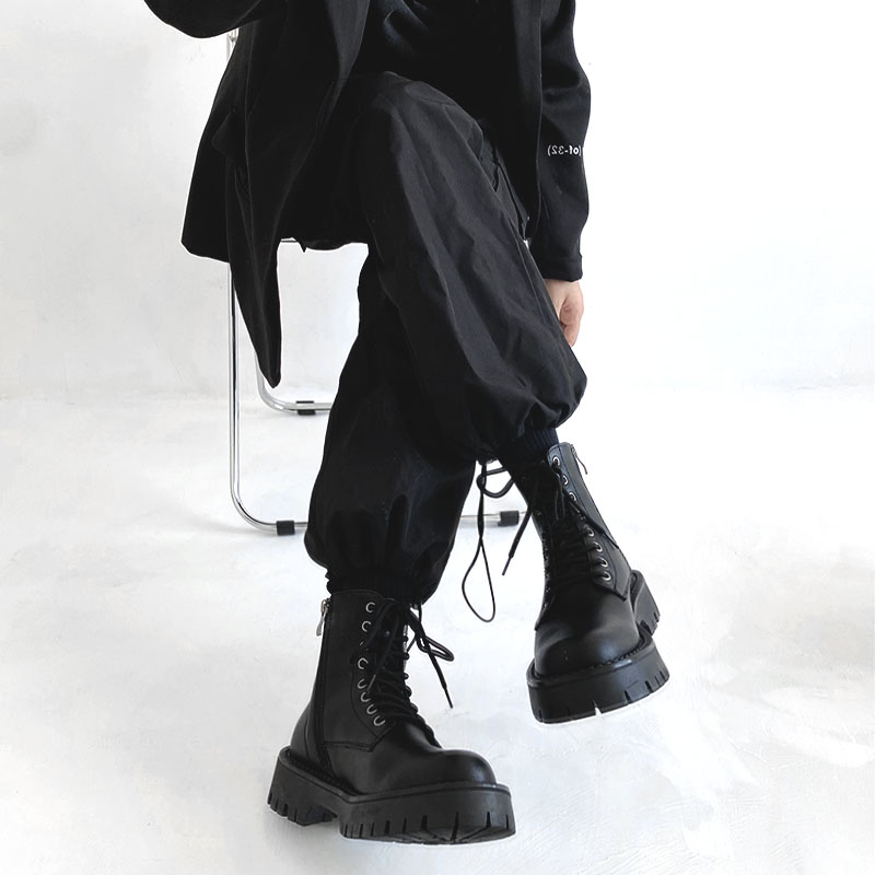 Men's Black Martin Boots - Cool Side Zipper Genuine Leather High-Top Motorcycle Work Boots, Thick-Soled European American Style Men's Black Martin Boots - Cool Side Zipper Genuine Leather High-Top Motorcycle Work Boots, Thick-Soled European American Style