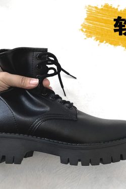 Men's Black Martin Boots - Cool Side Zipper Genuine Leather High-Top Motorcycle Work Boots, Thick-Soled European American Style