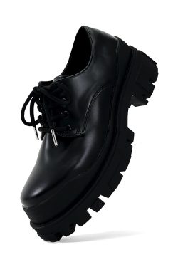 Men's Black Thick-Soled Derby Shoes, Cleanfit Leather, British Style Formal Footwear for Commuting, Classic Big-Toe Design