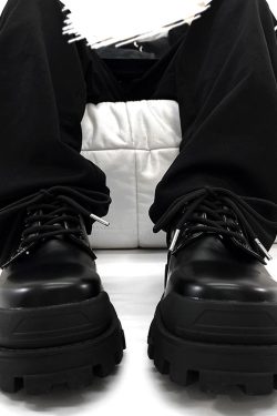 Men's Black Thick-Soled Derby Shoes, Cleanfit Leather, British Style Formal Footwear for Commuting, Classic Big-Toe Design